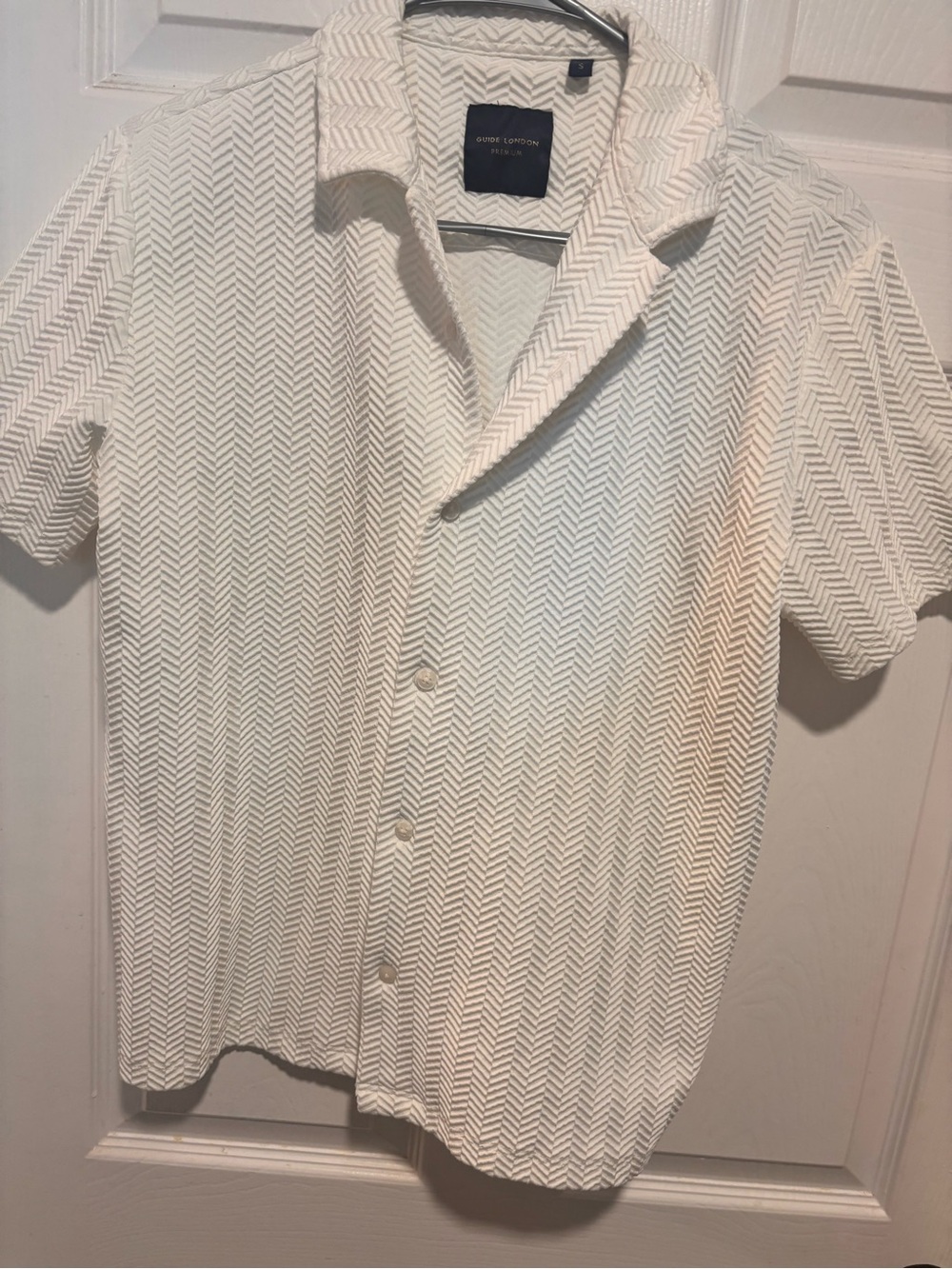 Guide London Cream Short-Sleeve Textured Camp Shirt